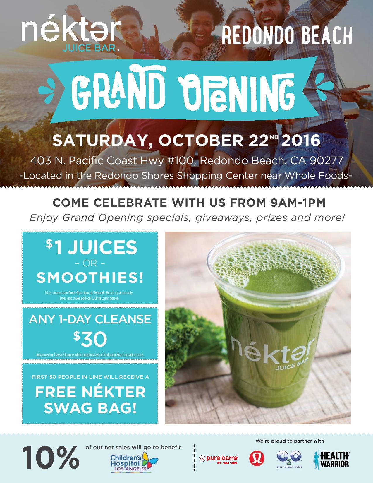 Nekter Juice Bar Redondo Beach Grand Opening, $1 Juices and Smoothies!