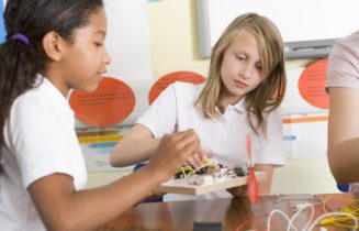 Schoolgirls in a science class